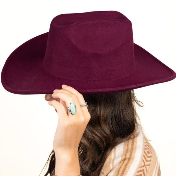Women's Cattleman Style Burgundy Western Felt Cowboy Hat NWT - Picture 2 of 4